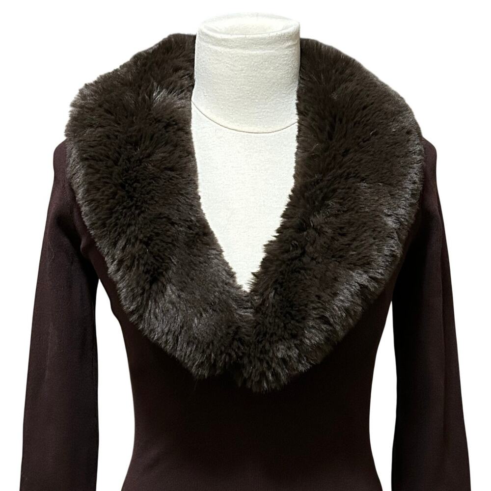 MESHKI Maeve Faux Fur Trim Women's Dark Brown Long Sleeve Size S New with Tags - Picture 4 of 13